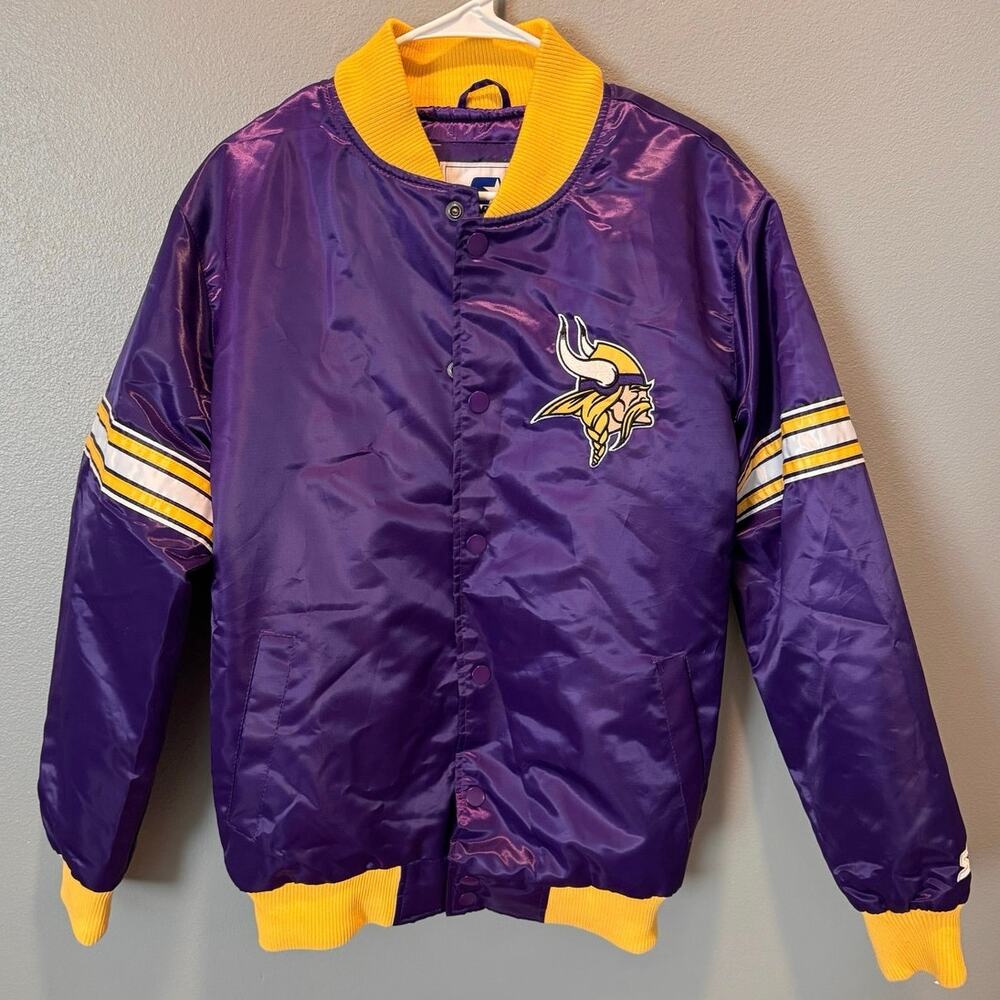Starter Men's Minnesota Vikings Jacket Purple/Gold Size M Snap Up